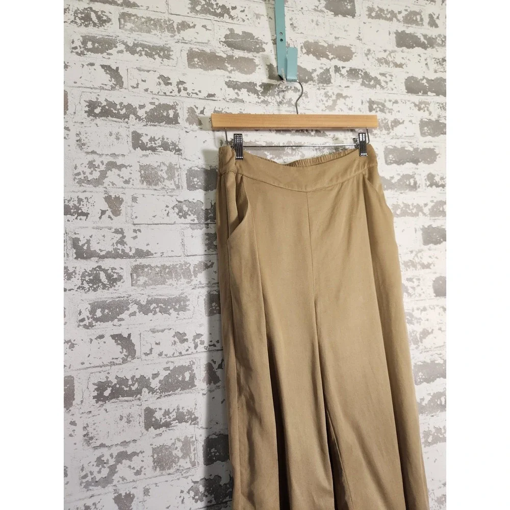 Preppy Wide Leg Palazzo Capri Pants XS Brown Oversized Quiet Luxury Academia